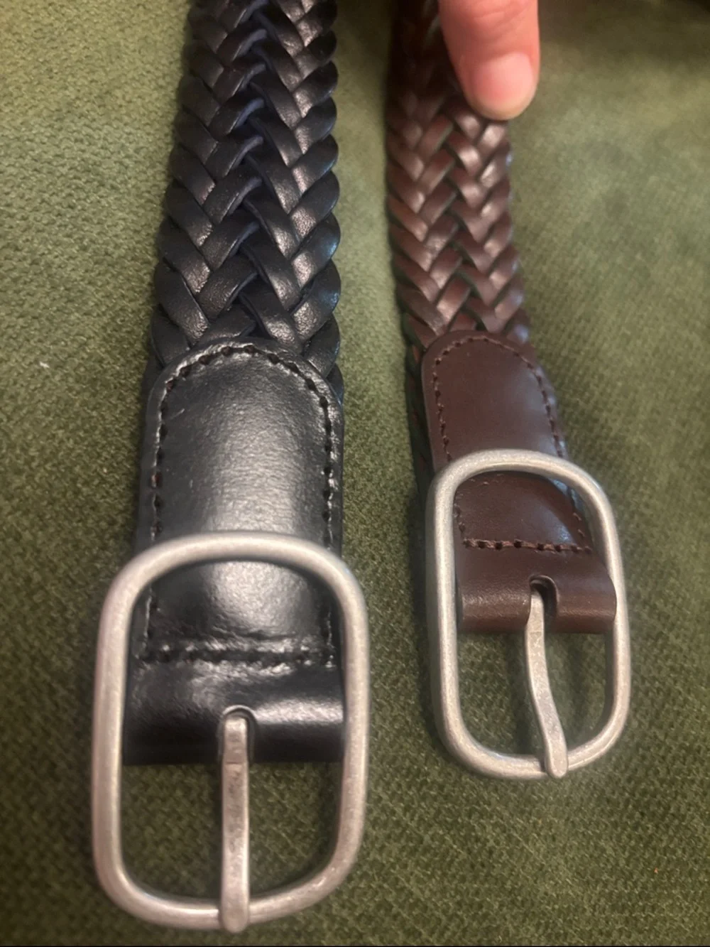 2 Lands' End Braided Leather Belt with solid brass/silver toned buckle